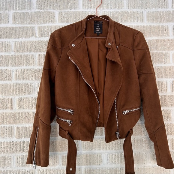 ZARA TRF Faux Brown Suede Moto Jacket - Picture 3 of 9
